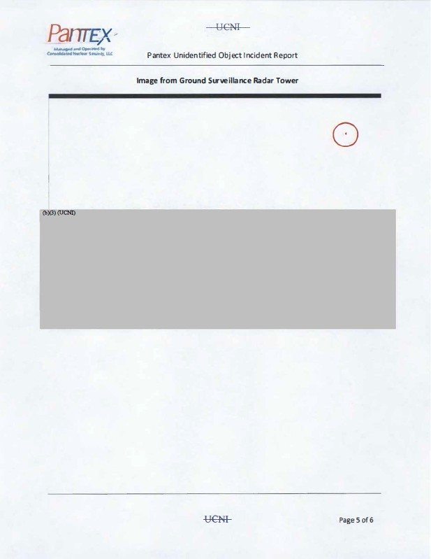 Rapport d'incident avec image radar améliorée de la tour de surveillance du site Pantex — pièce DOE-UAP-D001