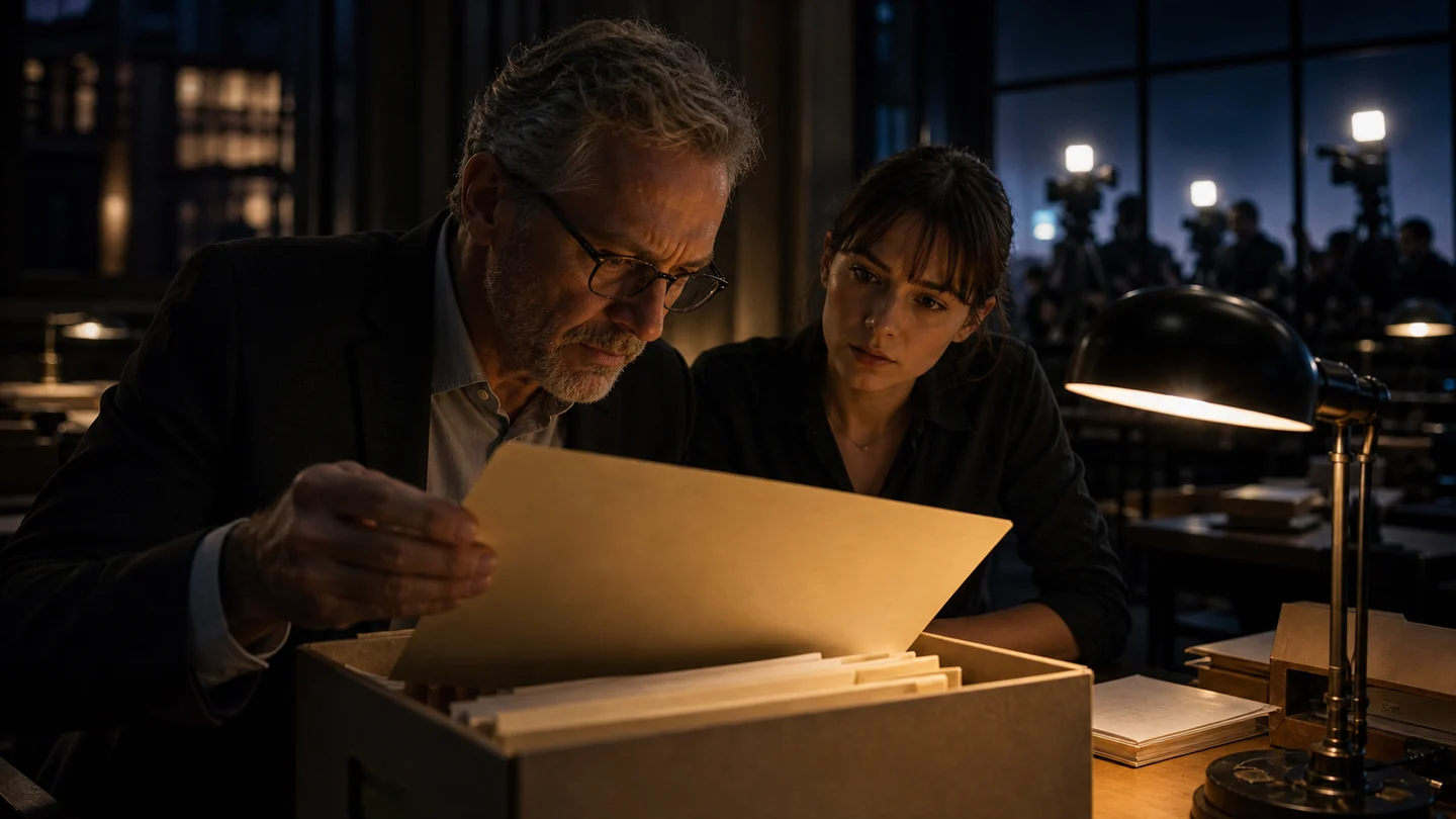 Salle d'archives publiques préparée pour une vérification documentaire, illustration éditoriale